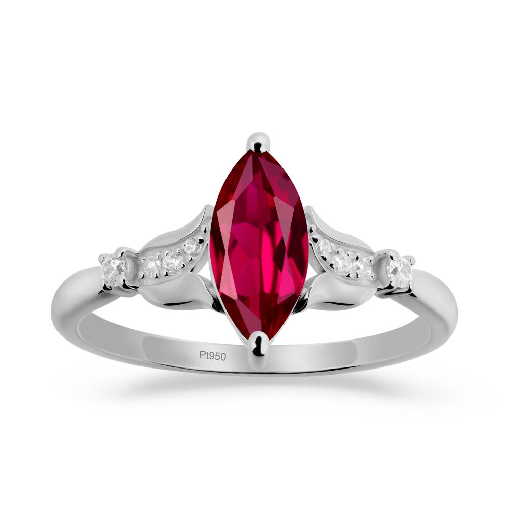 Marquise Ruby Floral Engagement Ring - LUO Jewelry #metal_platinum