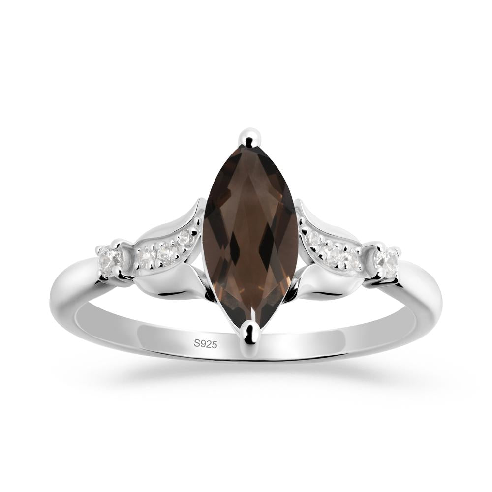 Marquise Smoky Quartz Floral Engagement Ring - LUO Jewelry #metal_sterling silver