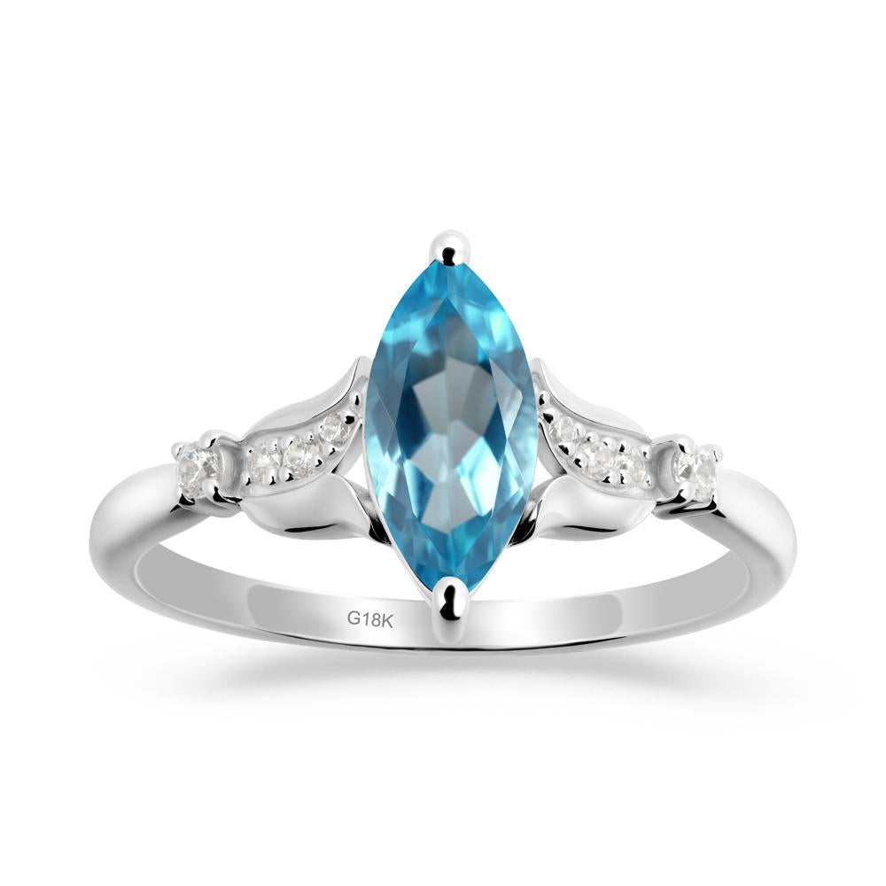 Marquise Swiss Blue Topaz Floral Engagement Ring - LUO Jewelry #metal_18k white gold