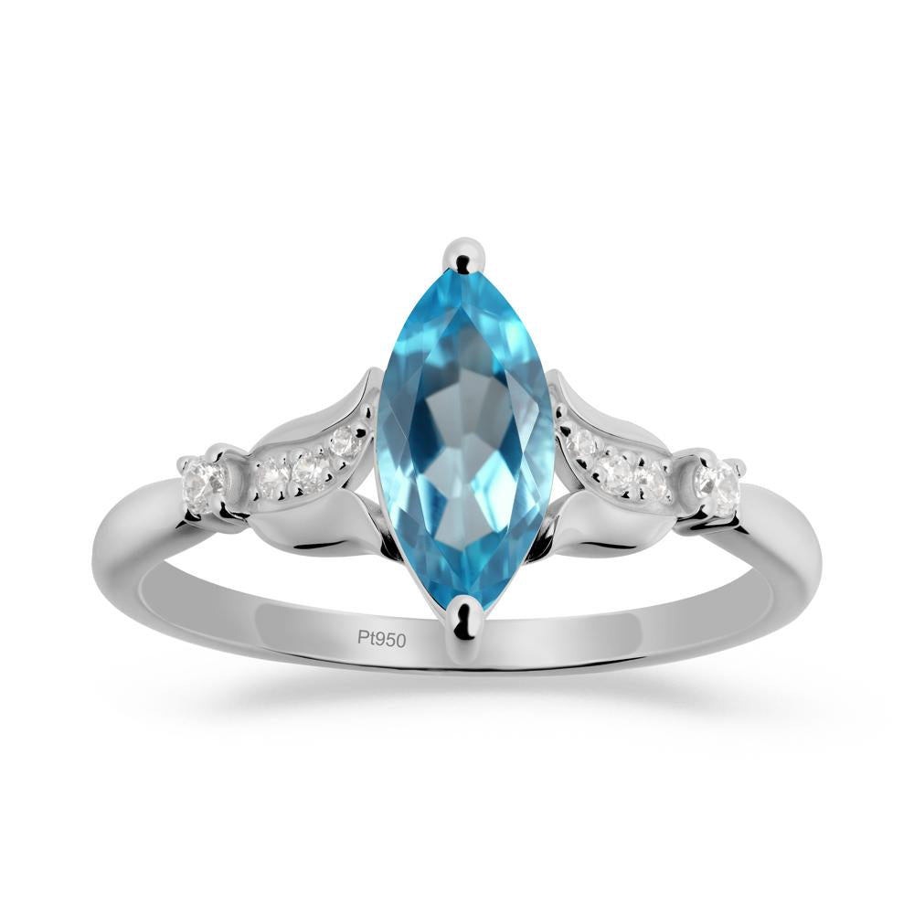 Marquise Swiss Blue Topaz Floral Engagement Ring - LUO Jewelry #metal_platinum