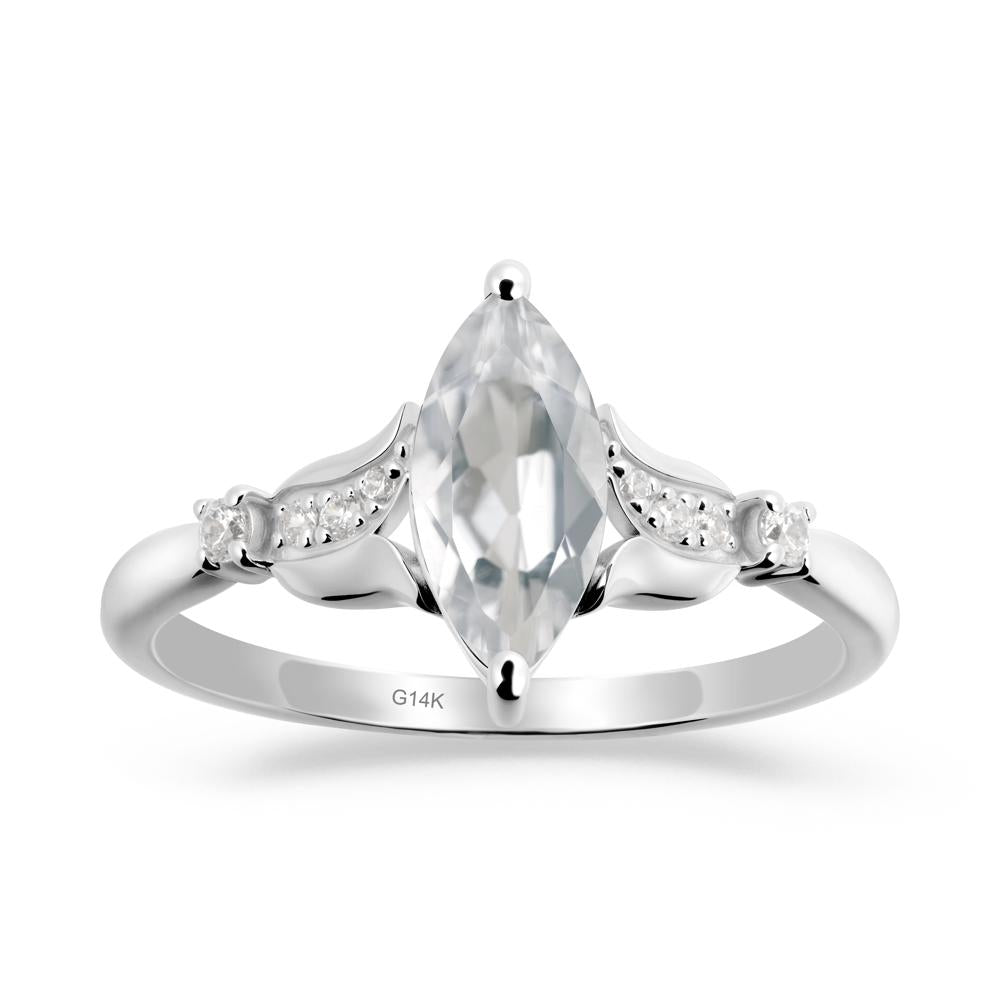 Marquise White Topaz Floral Engagement Ring - LUO Jewelry #metal_14k white gold