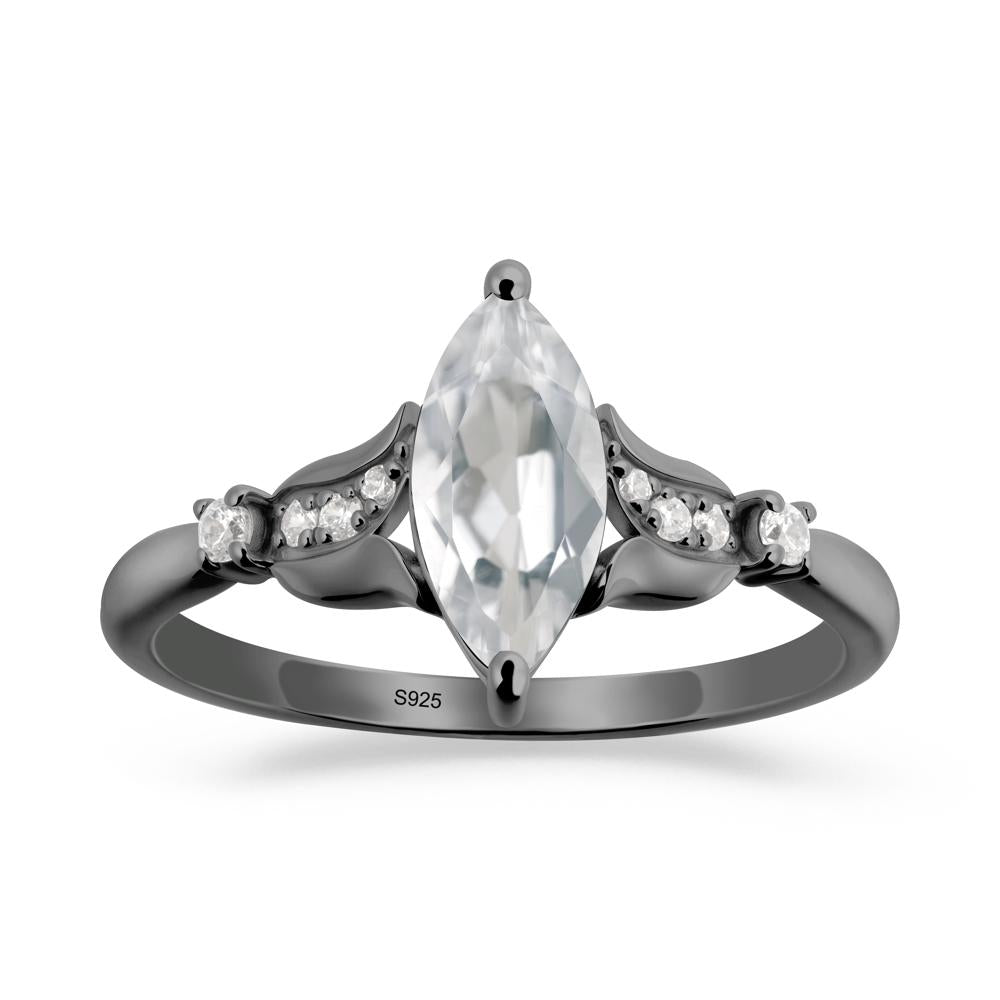 Marquise White Topaz Floral Engagement Ring - LUO Jewelry #metal_black finish sterling silver