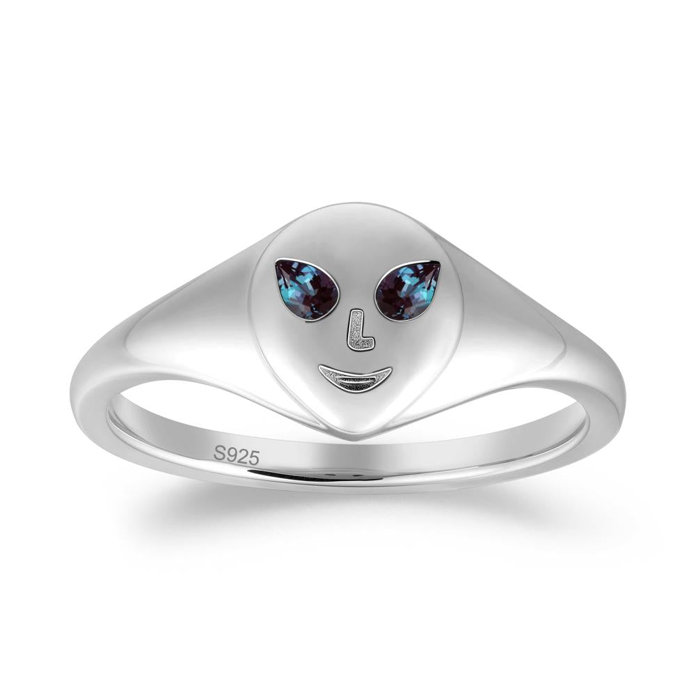 Smile Emoji Signet Alexandrite Ring - LUO Jewelry #metal_sterling silver
