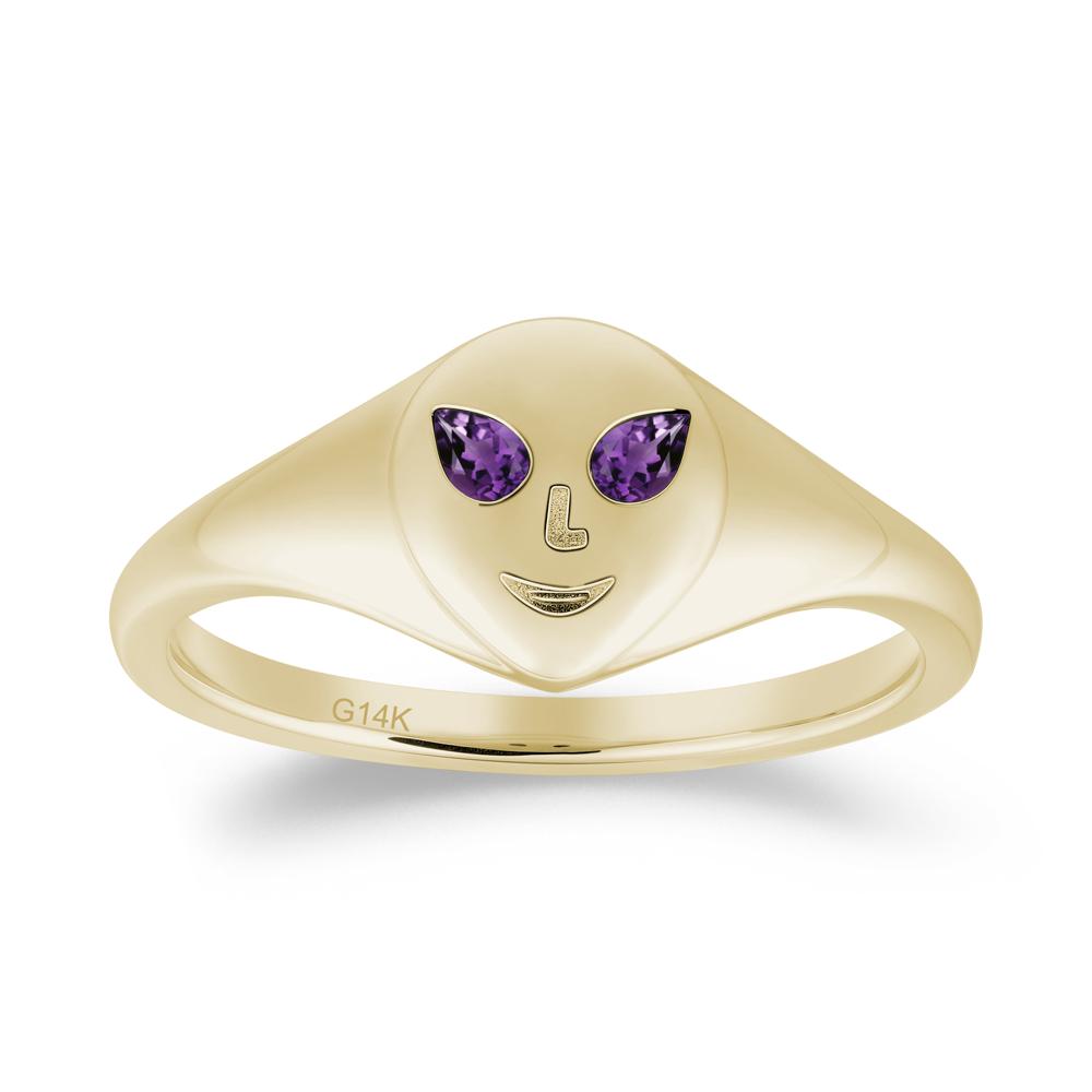Pear Cut Amethyst Ring with Smile Emoji - LUO Jewelry #metal_14k yellow gold