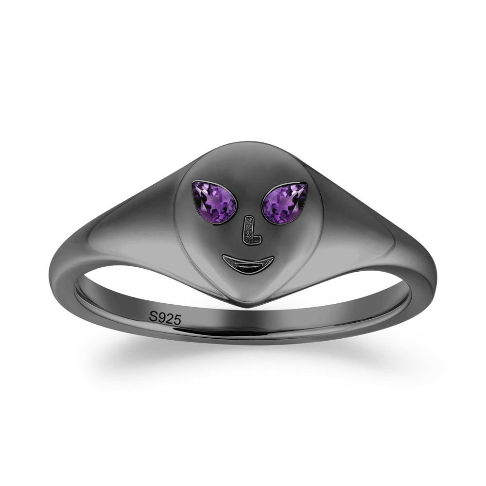 Pear Cut Amethyst Ring with Smile Emoji - LUO Jewelry #metal_black finish sterling silver