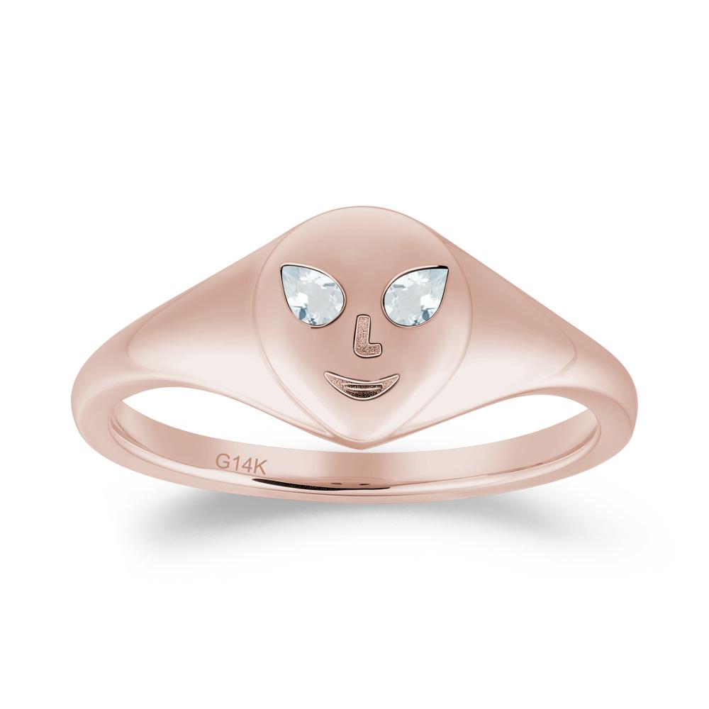 Smile Emoji Signet Aquamarine Ring - LUO Jewelry #metal_14k rose gold