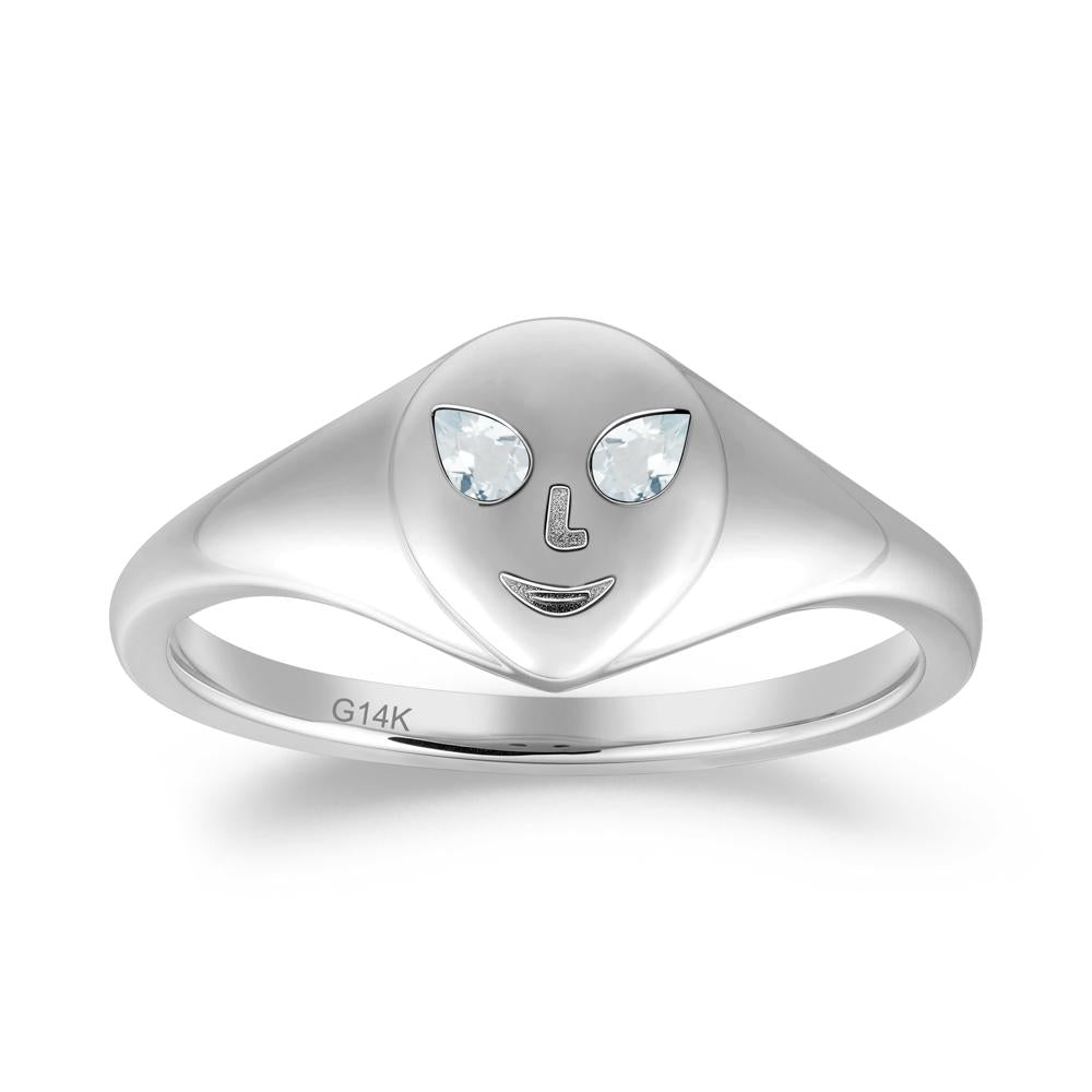 Smile Emoji Signet Aquamarine Ring - LUO Jewelry #metal_14k white gold