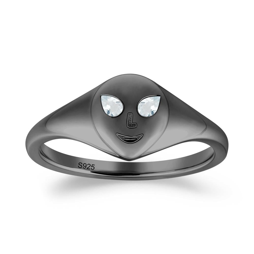 Smile Emoji Signet Aquamarine Ring - LUO Jewelry #metal_black finish sterling silver