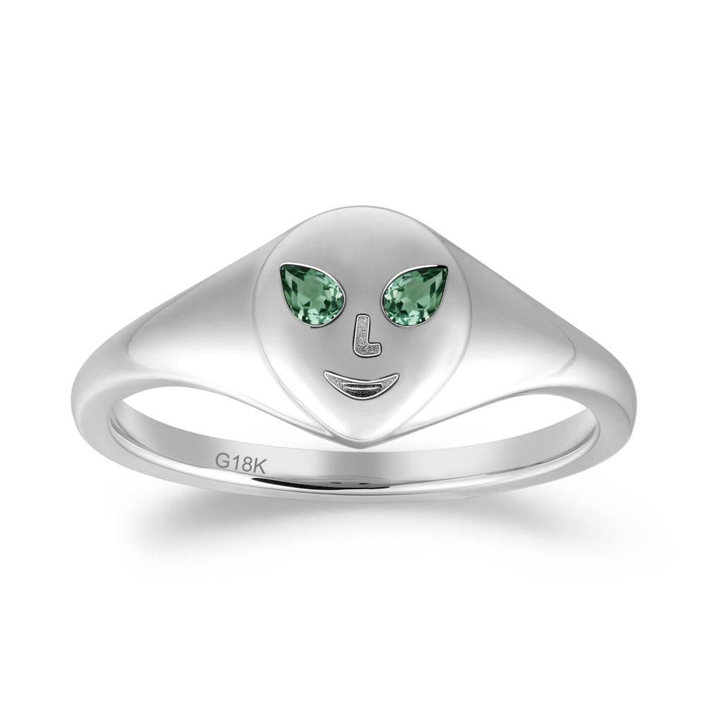 Pear Cut Green Sapphire Ring with Smile Emoji - LUO Jewelry #metal_18k white gold