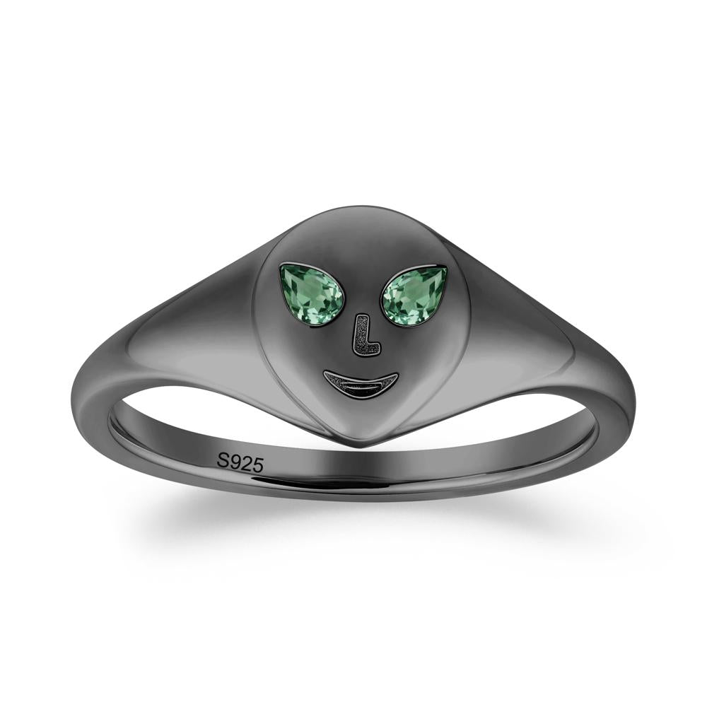 Pear Cut Green Sapphire Ring with Smile Emoji - LUO Jewelry #metal_black finish sterling silver