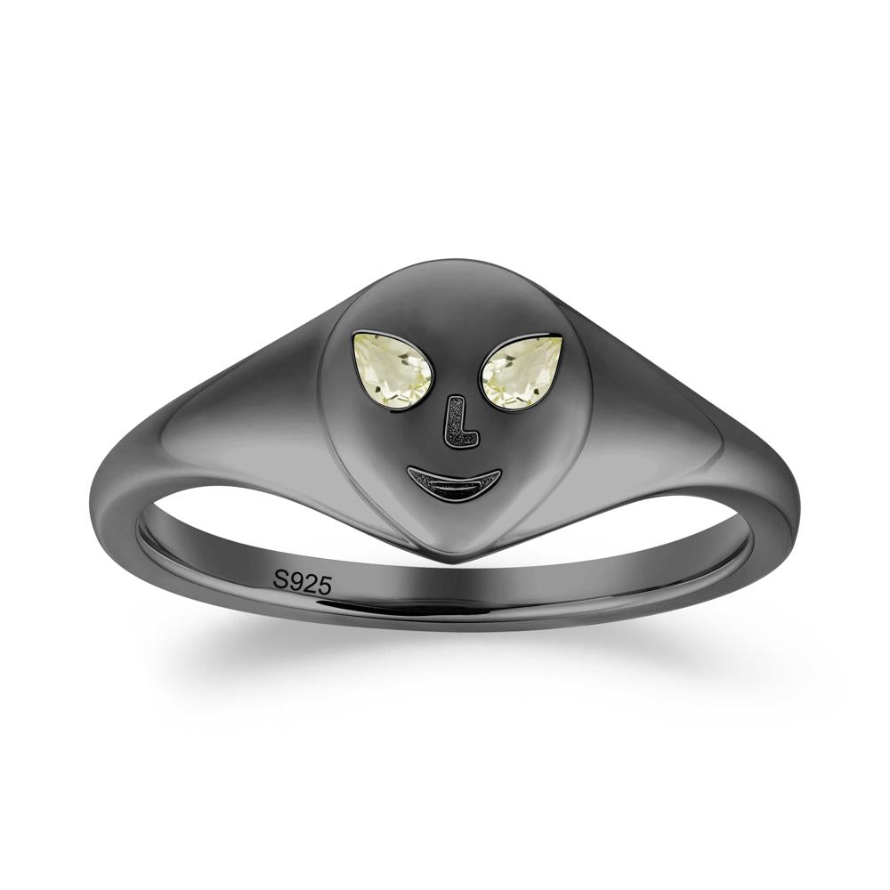 Smile Emoji Signet Lemon Quartz Ring - LUO Jewelry #metal_black finish sterling silver