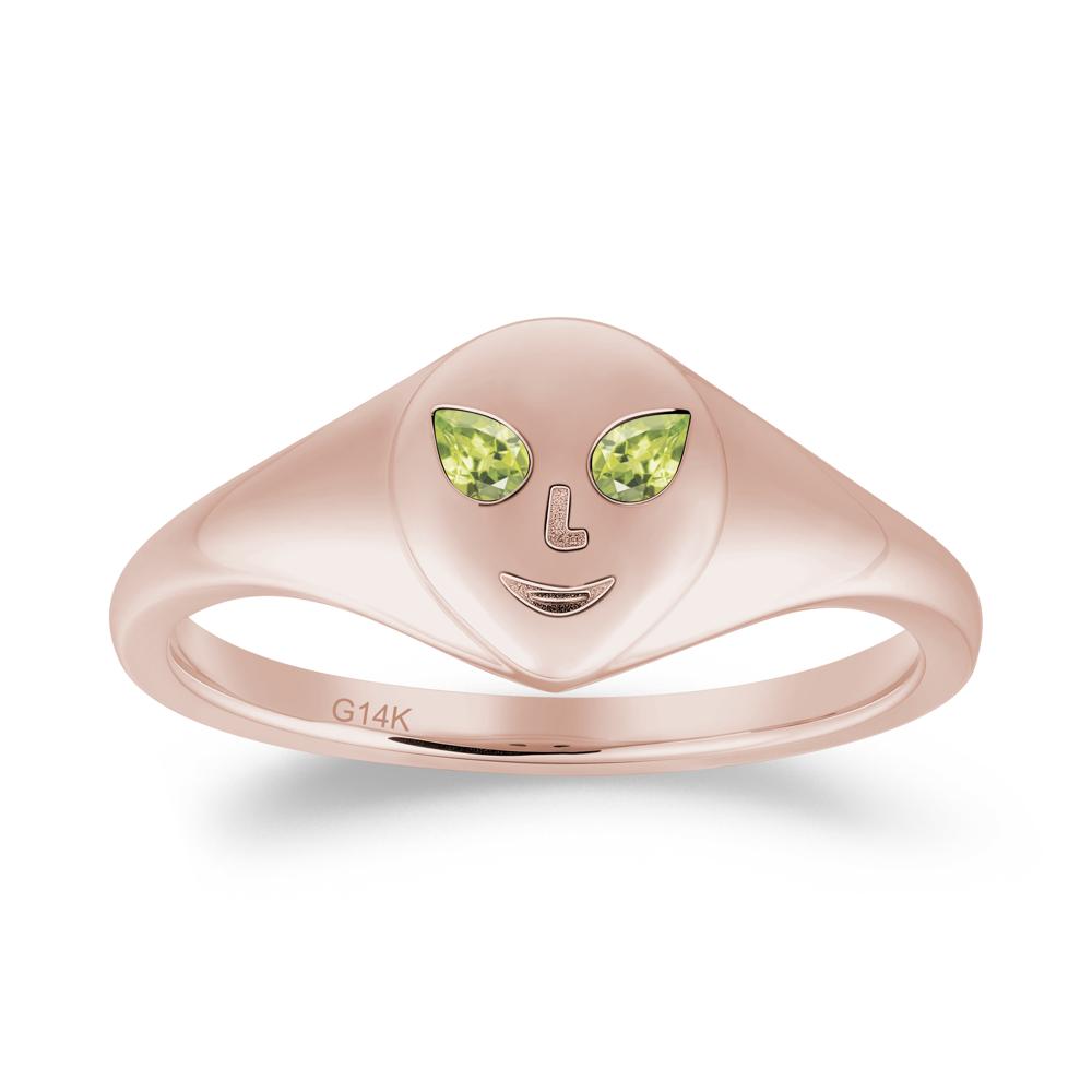 Pear Cut Peridot Ring with Smile Emoji - LUO Jewelry #metal_14k rose gold