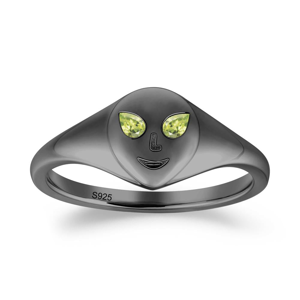 Pear Cut Peridot Ring with Smile Emoji - LUO Jewelry #metal_black finish sterling silver