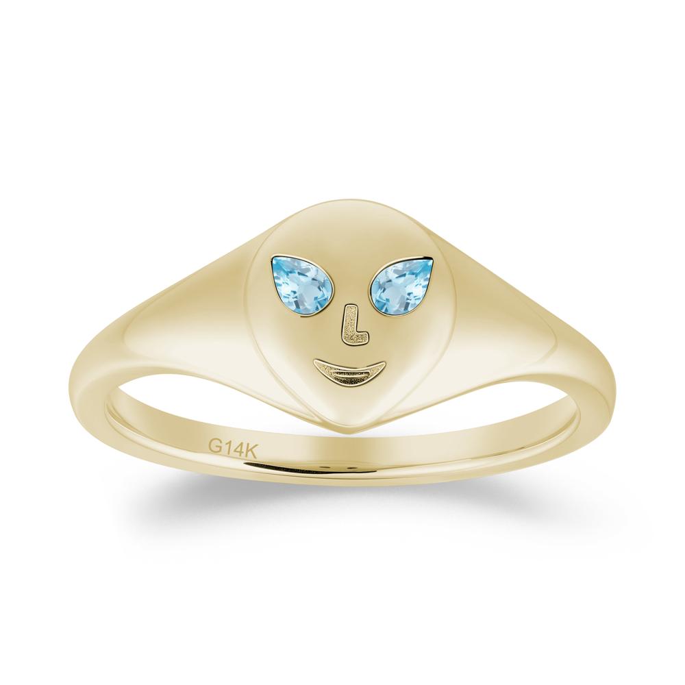 Smile Emoji Signet Swiss Blue Topaz Ring - LUO Jewelry #metal_14k yellow gold