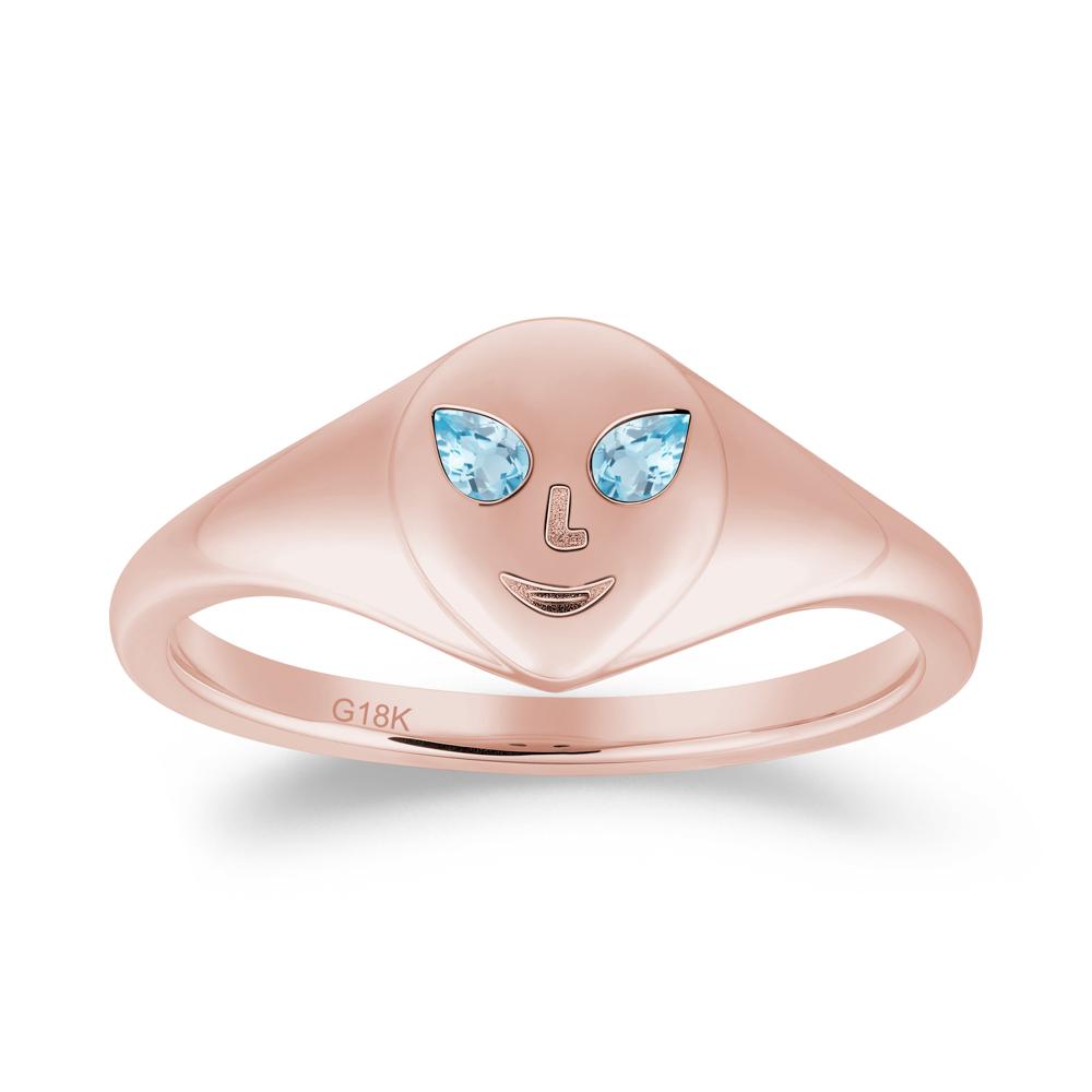 Smile Emoji Signet Swiss Blue Topaz Ring - LUO Jewelry #metal_18k rose gold