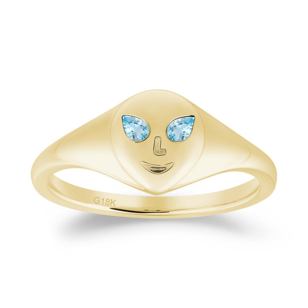 Smile Emoji Signet Swiss Blue Topaz Ring - LUO Jewelry #metal_18k yellow gold