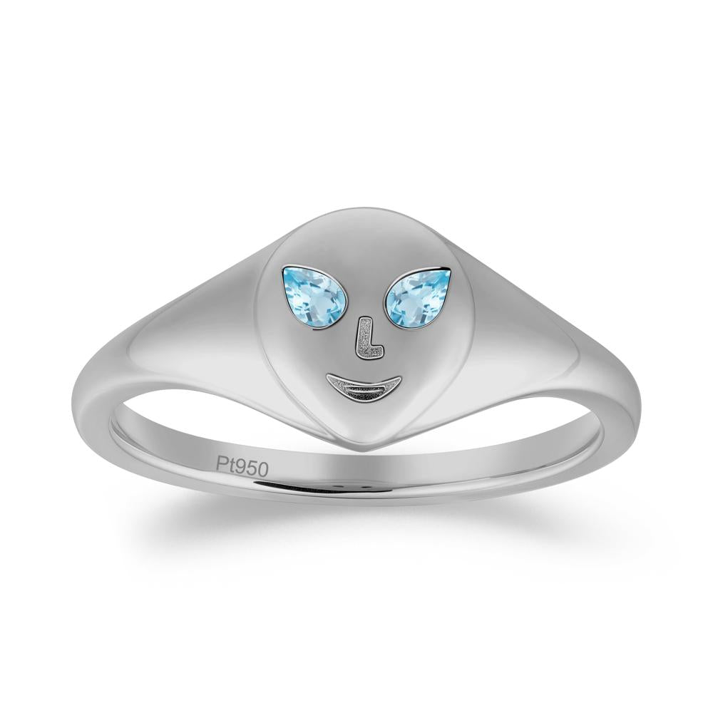Smile Emoji Signet Swiss Blue Topaz Ring - LUO Jewelry #metal_platinum