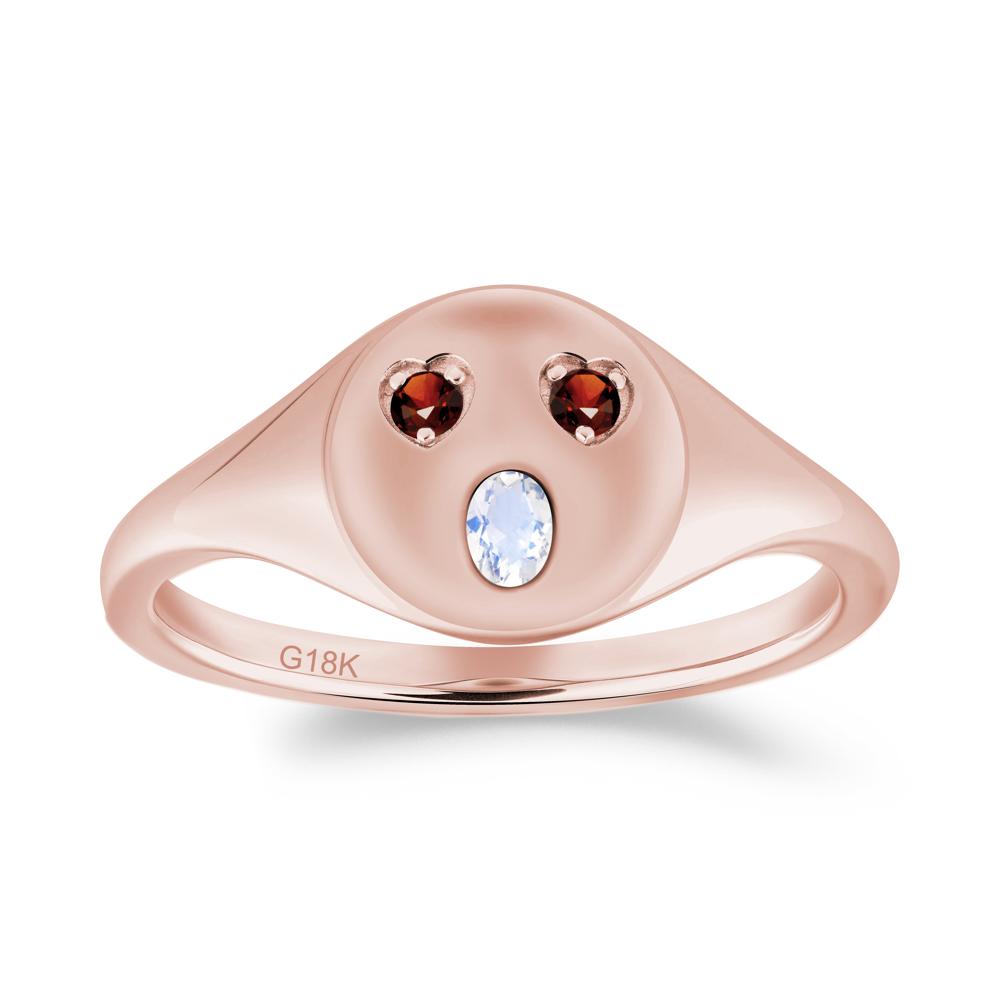 Emoji Inspired Moonstone and Garnet Signet Ring - LUO Jewelry #metal_18k rose gold