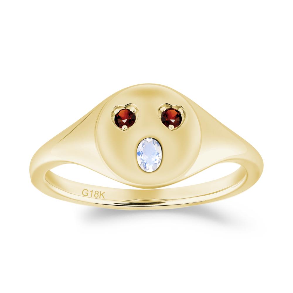 Emoji Inspired Moonstone and Garnet Signet Ring - LUO Jewelry #metal_18k yellow gold