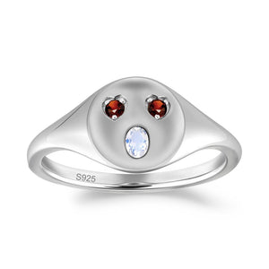 Emoji Inspired Moonstone and Garnet Signet Ring - LUO Jewelry #metal_sterling silver