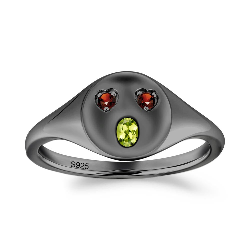 Emoji Inspired Peridot and Garnet Signet Ring - LUO Jewelry #metal_black finish sterling silver