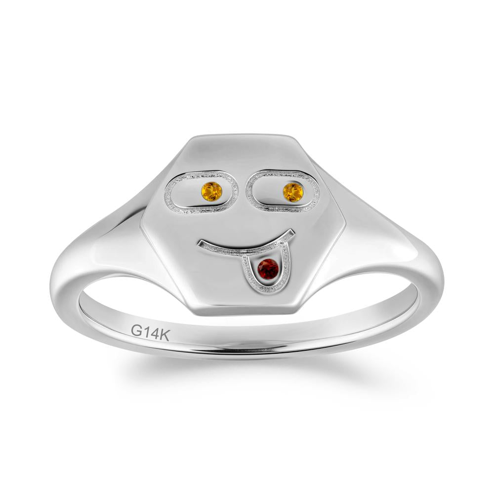Hexagon Emoji Signet Citrine and Garnet Ring - LUO Jewelry #metal_14k white gold