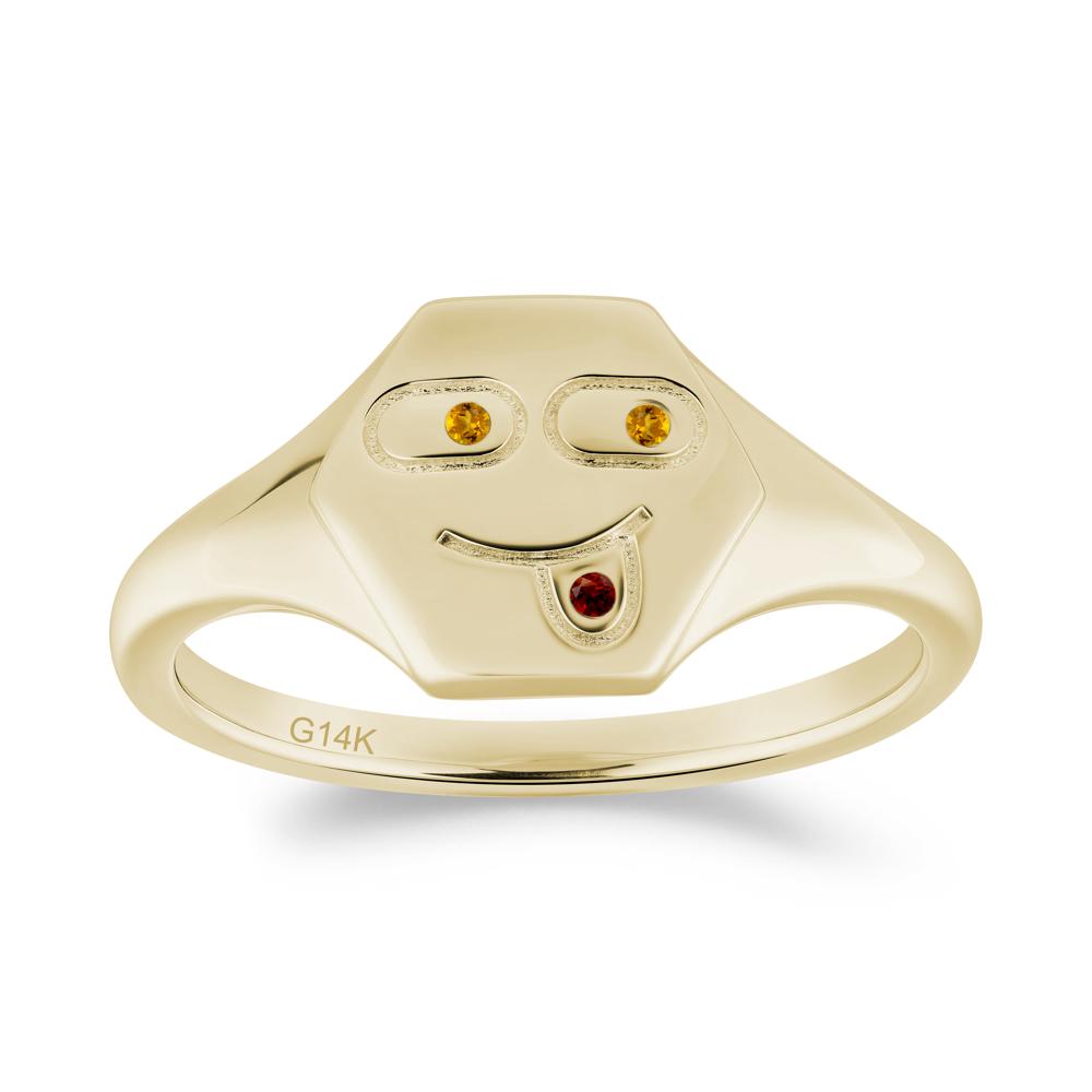 Hexagon Emoji Signet Citrine and Garnet Ring - LUO Jewelry #metal_14k yellow gold
