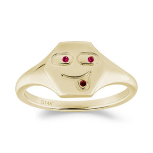 Hexagon Emoji Signet Ruby and Garnet Ring - LUO Jewelry #metal_14k yellow gold
