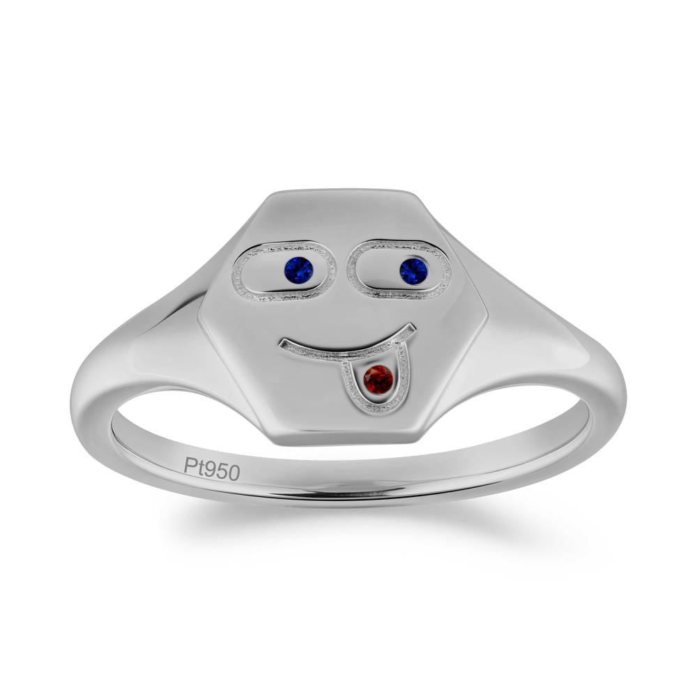 Hexagon Emoji Sapphire and Garnet Signet Ring - LUO Jewelry #metal_platinum