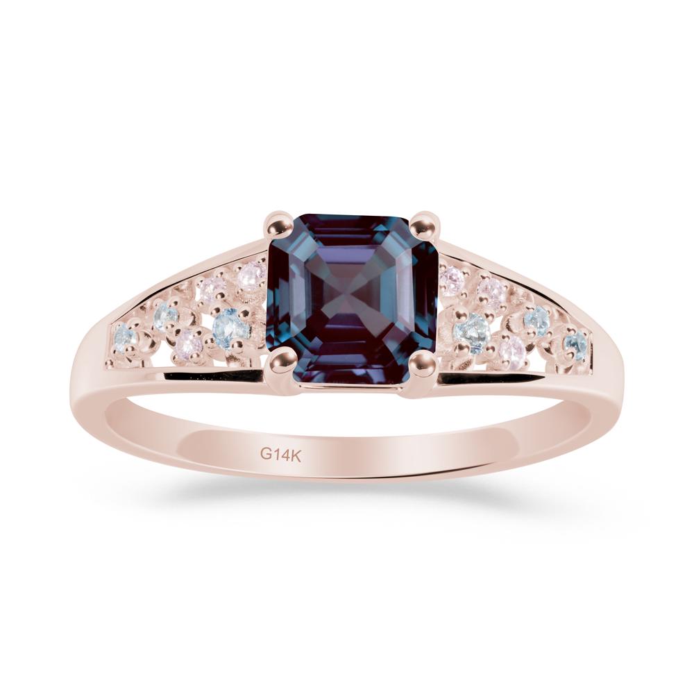 Asscher Cut Alexandrite Cluster Ring - LUO Jewelry #metal_14k rose gold