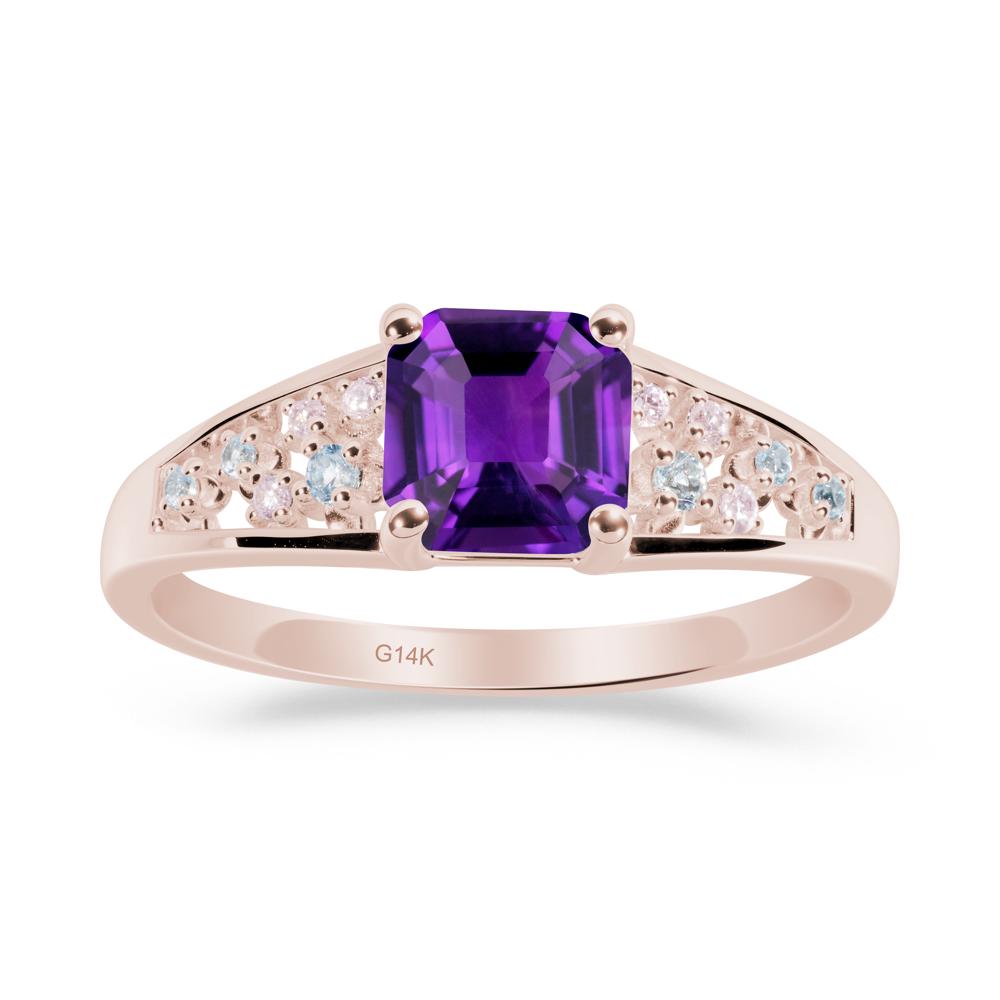 Cluster Asscher Cut Amethyst Ring - LUO Jewelry #metal_14k rose gold