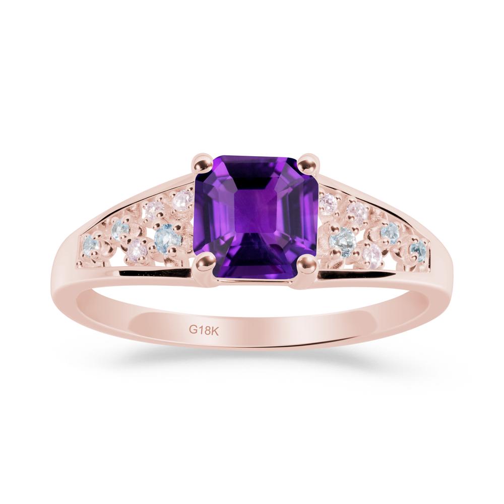 Cluster Asscher Cut Amethyst Ring - LUO Jewelry #metal_18k rose gold