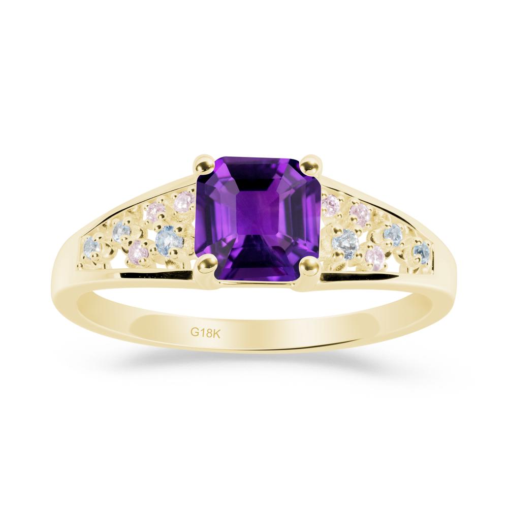 Cluster Asscher Cut Amethyst Ring - LUO Jewelry #metal_18k yellow gold