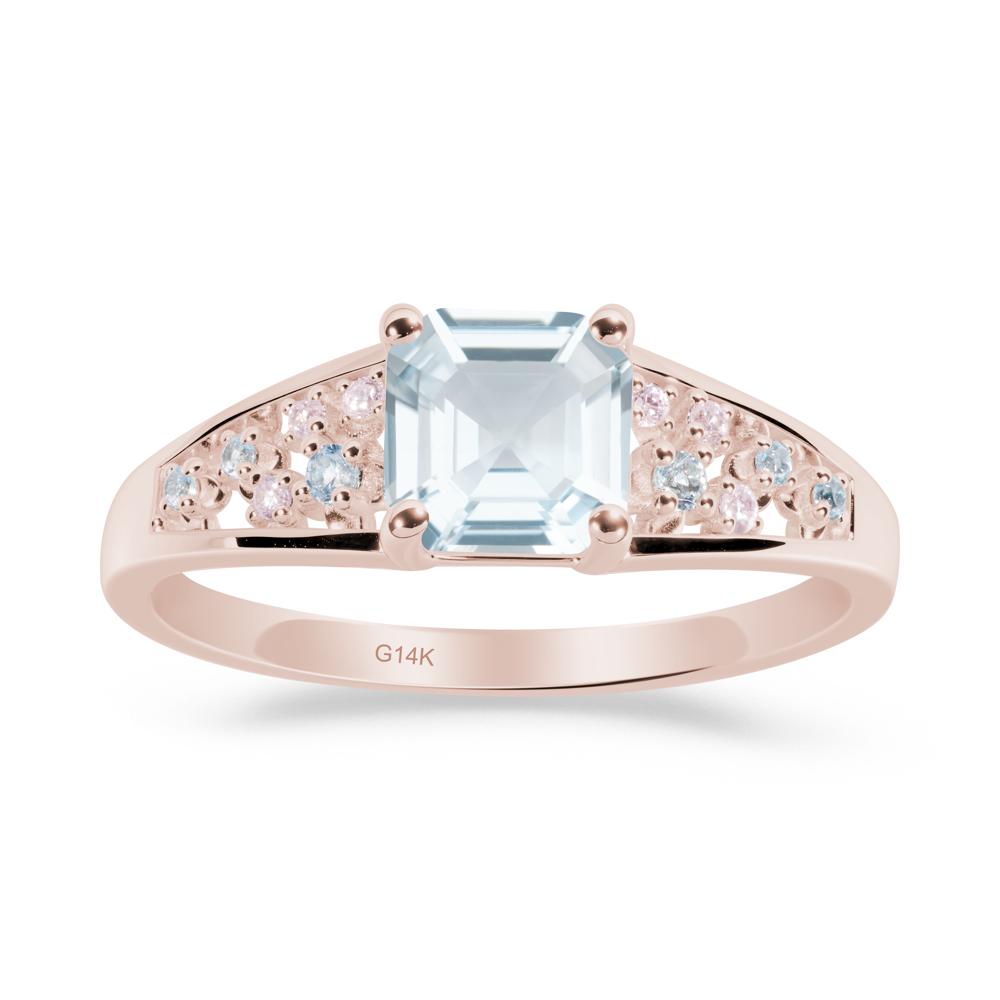 Cluster Asscher Cut Aquamarine Ring - LUO Jewelry #metal_14k rose gold