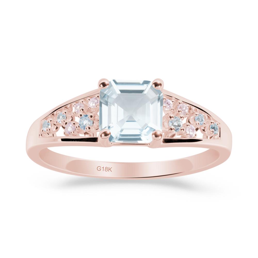 Cluster Asscher Cut Aquamarine Ring - LUO Jewelry #metal_18k rose gold
