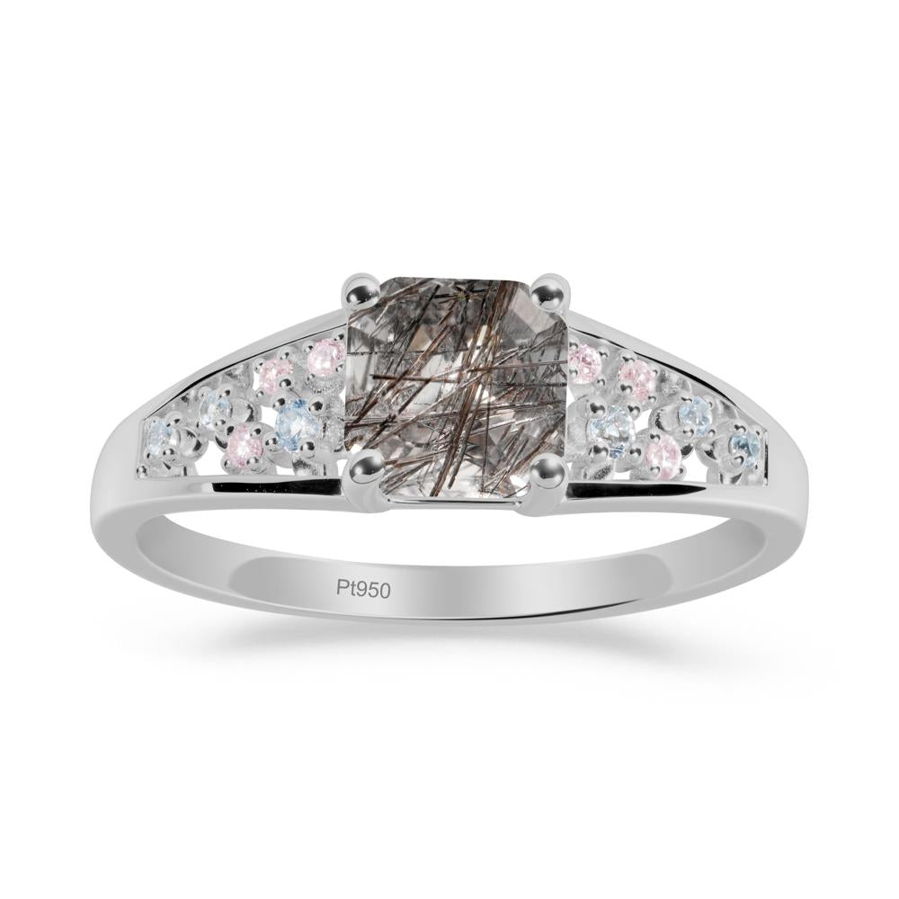 Asscher Cut Black Rutilated Quartz Cluster Ring - LUO Jewelry #metal_platinum