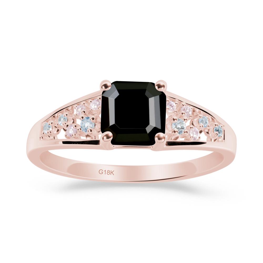 Cluster Asscher Cut Black Spinel Ring - LUO Jewelry #metal_18k rose gold