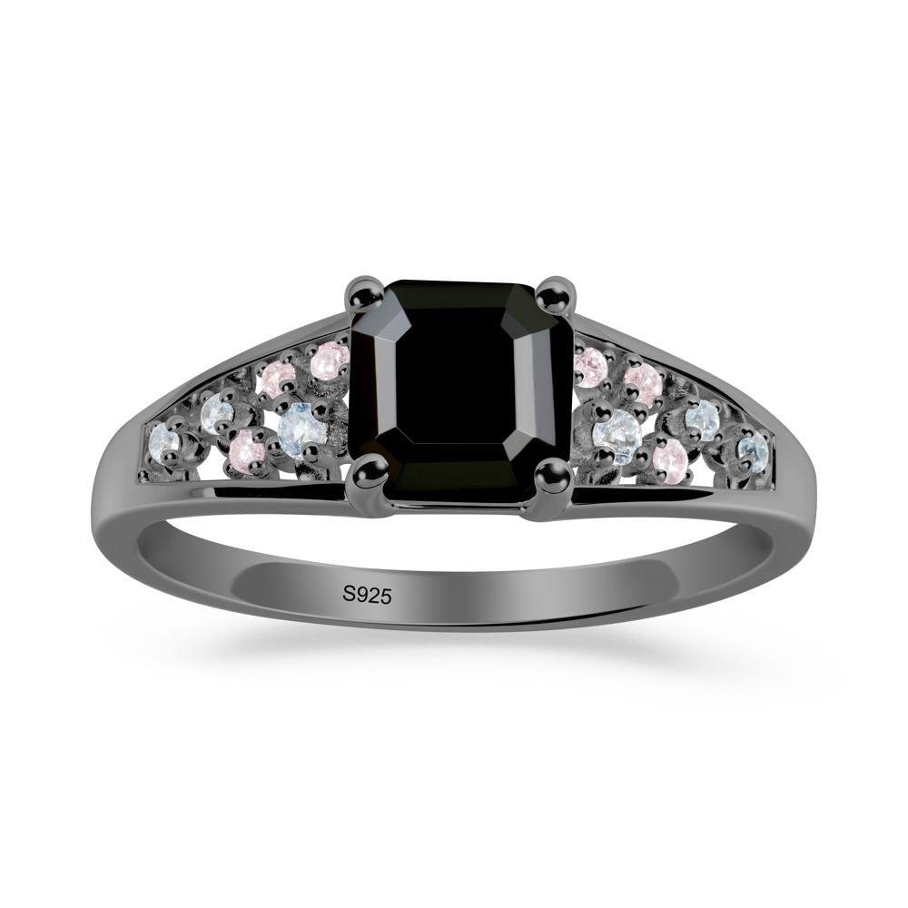 Cluster Asscher Cut Black Spinel Ring - LUO Jewelry #metal_black finish sterling silver