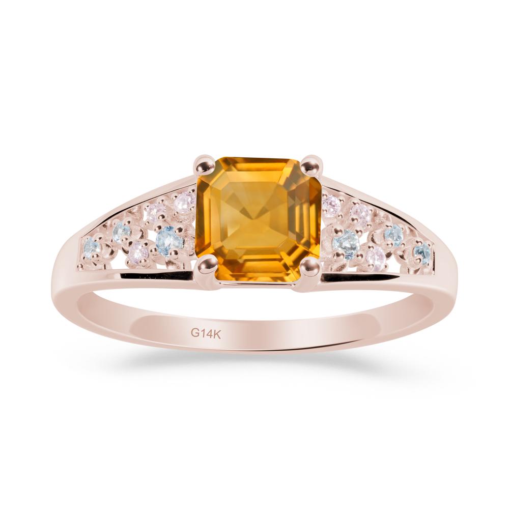 Cluster Asscher Cut Citrine Ring - LUO Jewelry #metal_14k rose gold