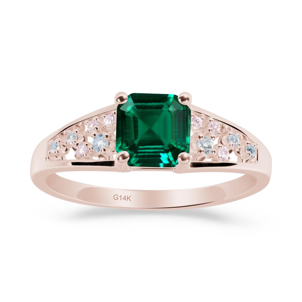 Asscher Cut Emerald Cluster Ring - LUO Jewelry #metal_14k rose gold