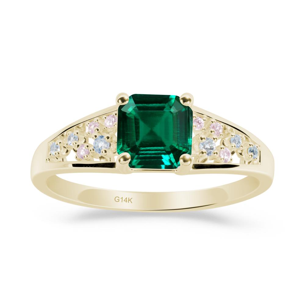 Asscher Cut Emerald Cluster Ring - LUO Jewelry #metal_14k yellow gold