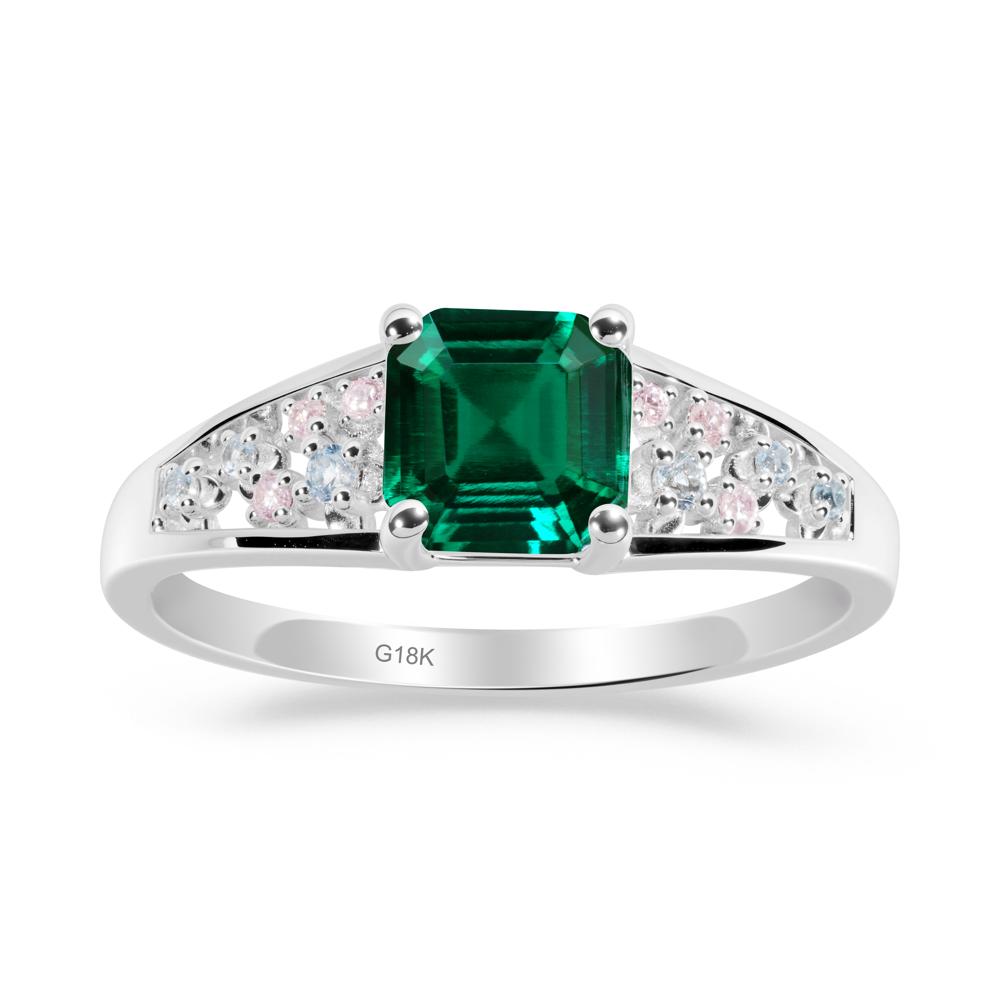 Asscher Cut Emerald Cluster Ring - LUO Jewelry #metal_18k white gold