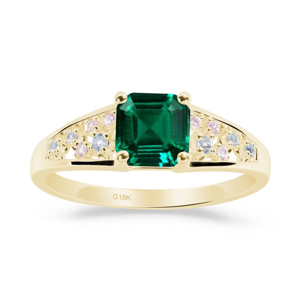 Asscher Cut Emerald Cluster Ring - LUO Jewelry #metal_18k yellow gold
