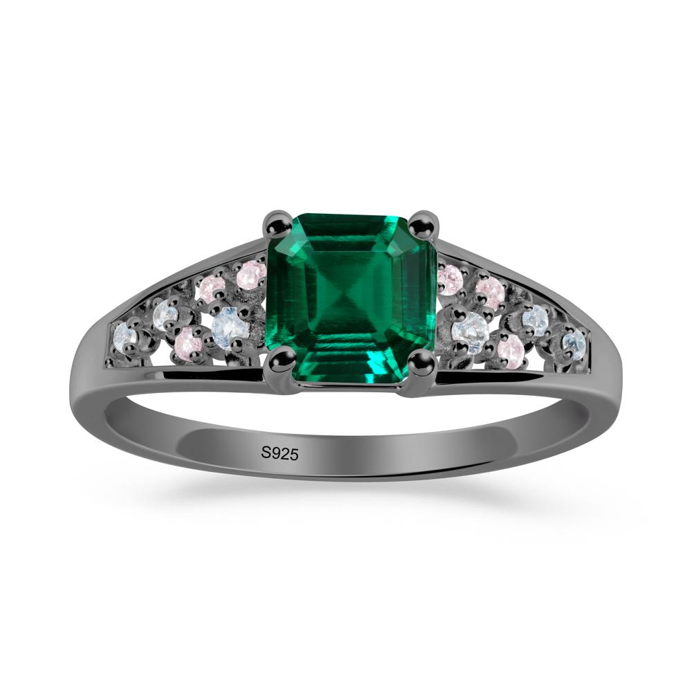 Asscher Cut Emerald Cluster Ring - LUO Jewelry #metal_black finish sterling silver