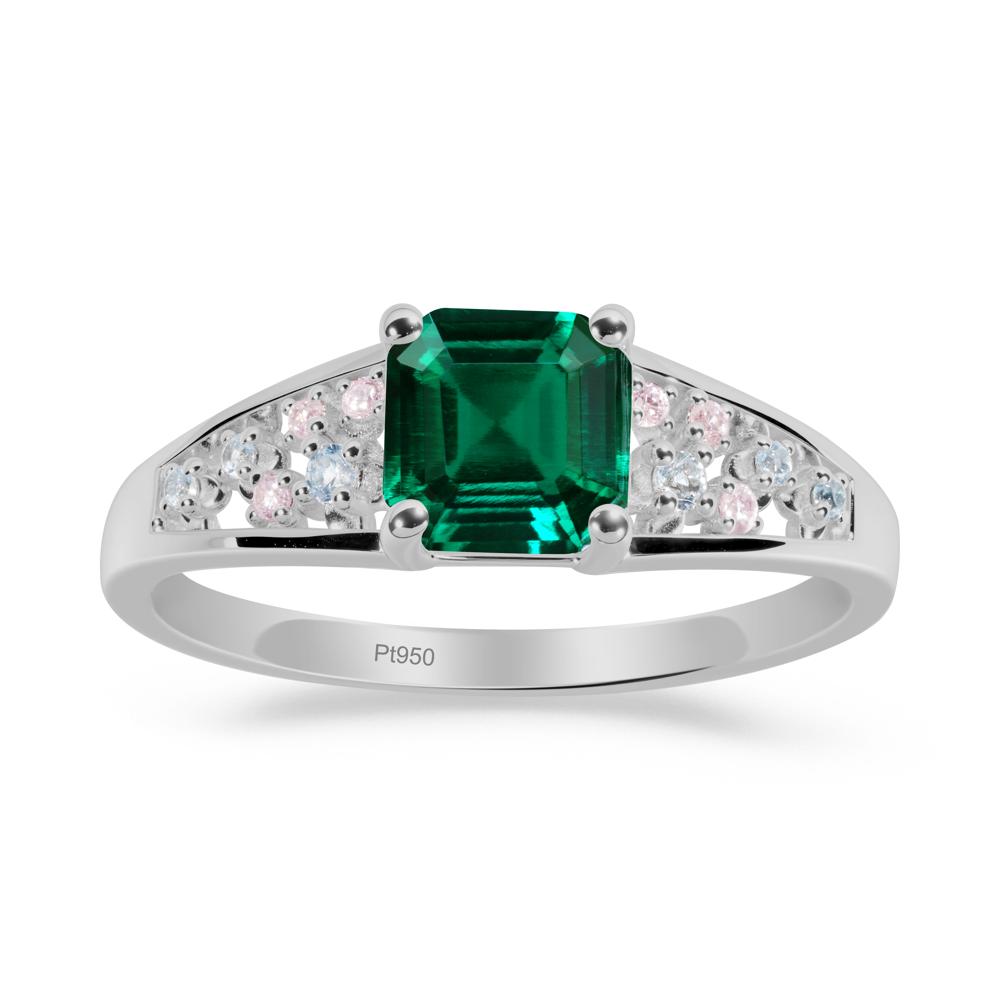 Asscher Cut Emerald Cluster Ring - LUO Jewelry #metal_platinum