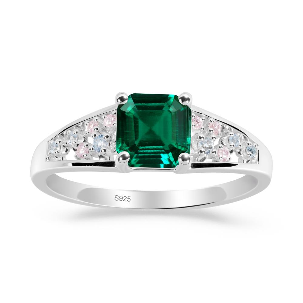 Asscher Cut Emerald Cluster Ring - LUO Jewelry #metal_sterling silver
