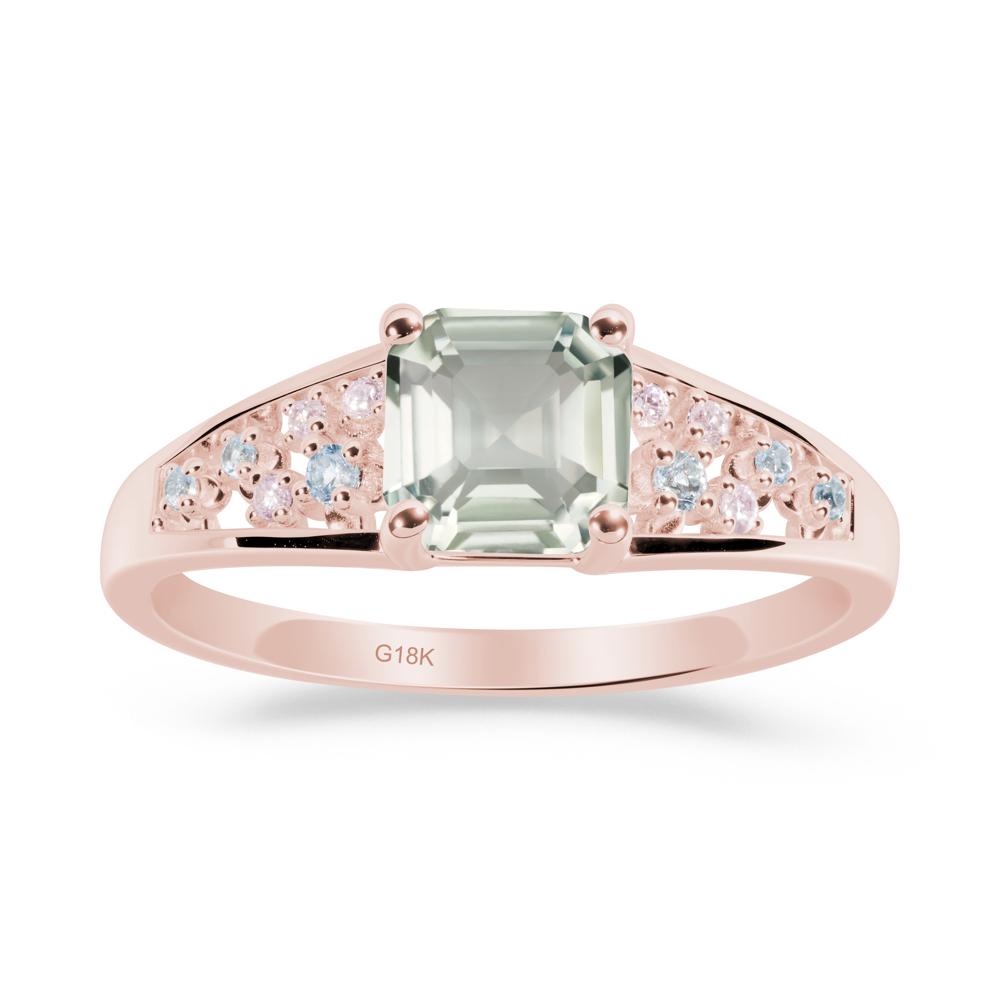 Asscher Cut Green Amethyst Cluster Ring - LUO Jewelry #metal_18k rose gold