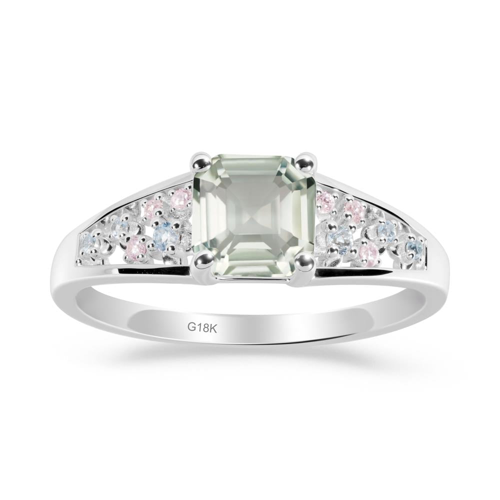 Asscher Cut Green Amethyst Cluster Ring - LUO Jewelry #metal_18k white gold