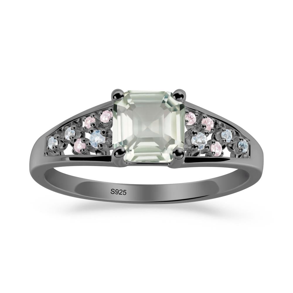 Asscher Cut Green Amethyst Cluster Ring - LUO Jewelry #metal_black finish sterling silver