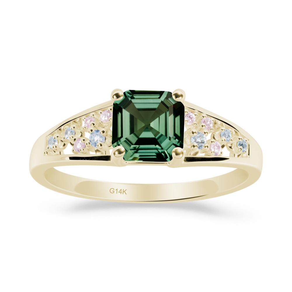 Cluster Asscher Cut Green Sapphire Ring - LUO Jewelry #metal_14k yellow gold